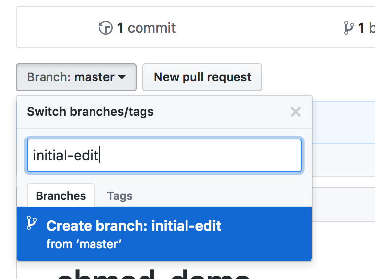 Pictured: the branch dropdown menu